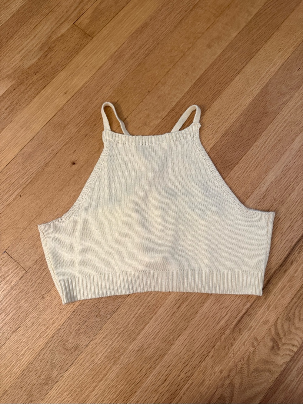 High-Neck Cream Knit Crop Top and Front Tie Cream Crop Top